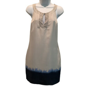Banana Republic Silk Gray/Blue Beaded Dress Petite S